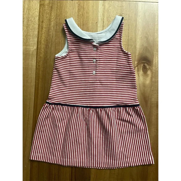Janie and Jack Girls Sailor Striped Ponte Dress Red Size 3 Sleeveless Bow - Picture 4 of 5